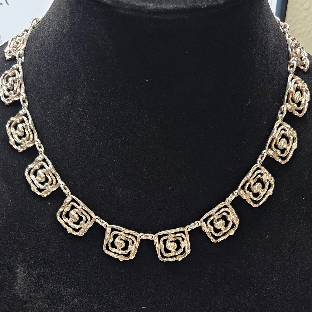 Sterling Silver 925 Modernist Rose Link Necklace 18” – 58g Statement Piece